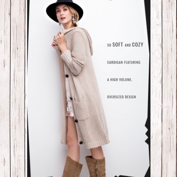 Oatmeal Soft Cozy Hooded Button Down Cardigan! - Picture 2 of 3